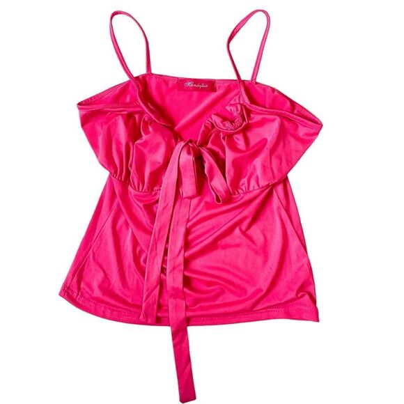 Lash Next Door Boutique Barbie Pink Summer Tie Front Tank Top Size Small - Picture 1 of 4